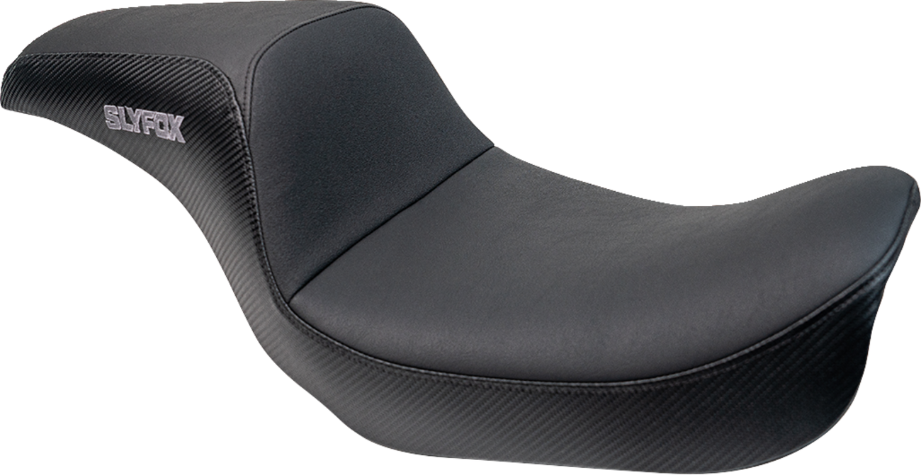 SLYFOX Drifter Seat - Gray Logo - Black Vinyl w/ Slipstop - Carbon Fiber - Dyna '96-'03 4883B-slyfox