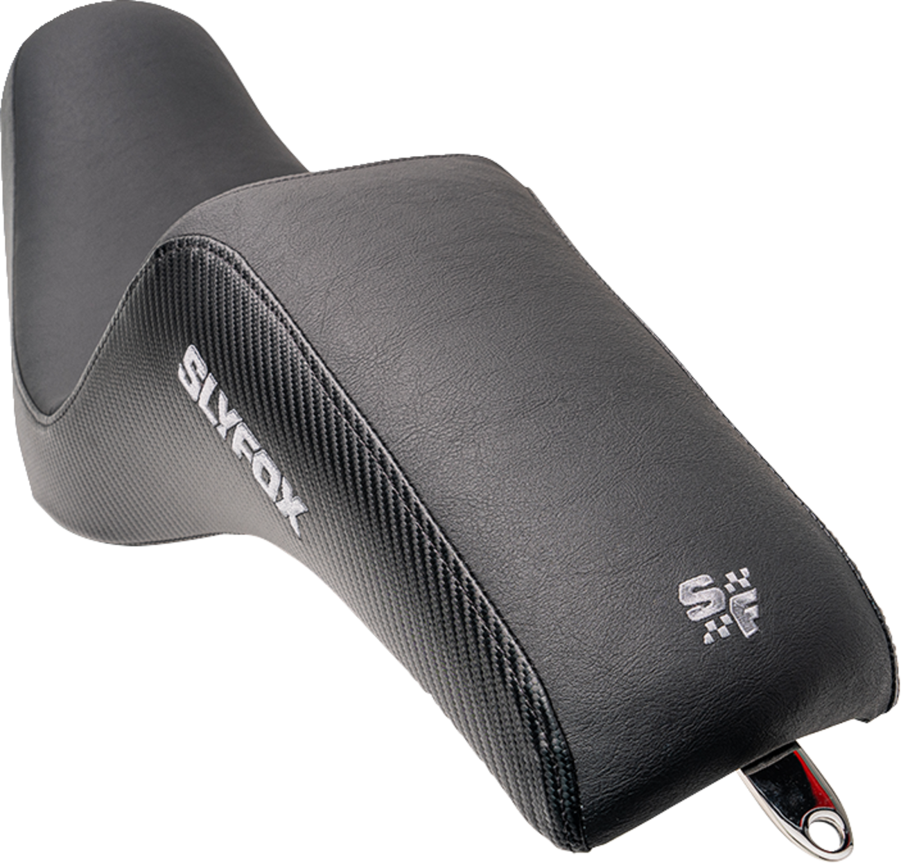 SLYFOX Drifter Seat - Gray Logo - Black Vinyl w/ Slipstop - Carbon Fiber - Dyna '96-'03 4883B-slyfox