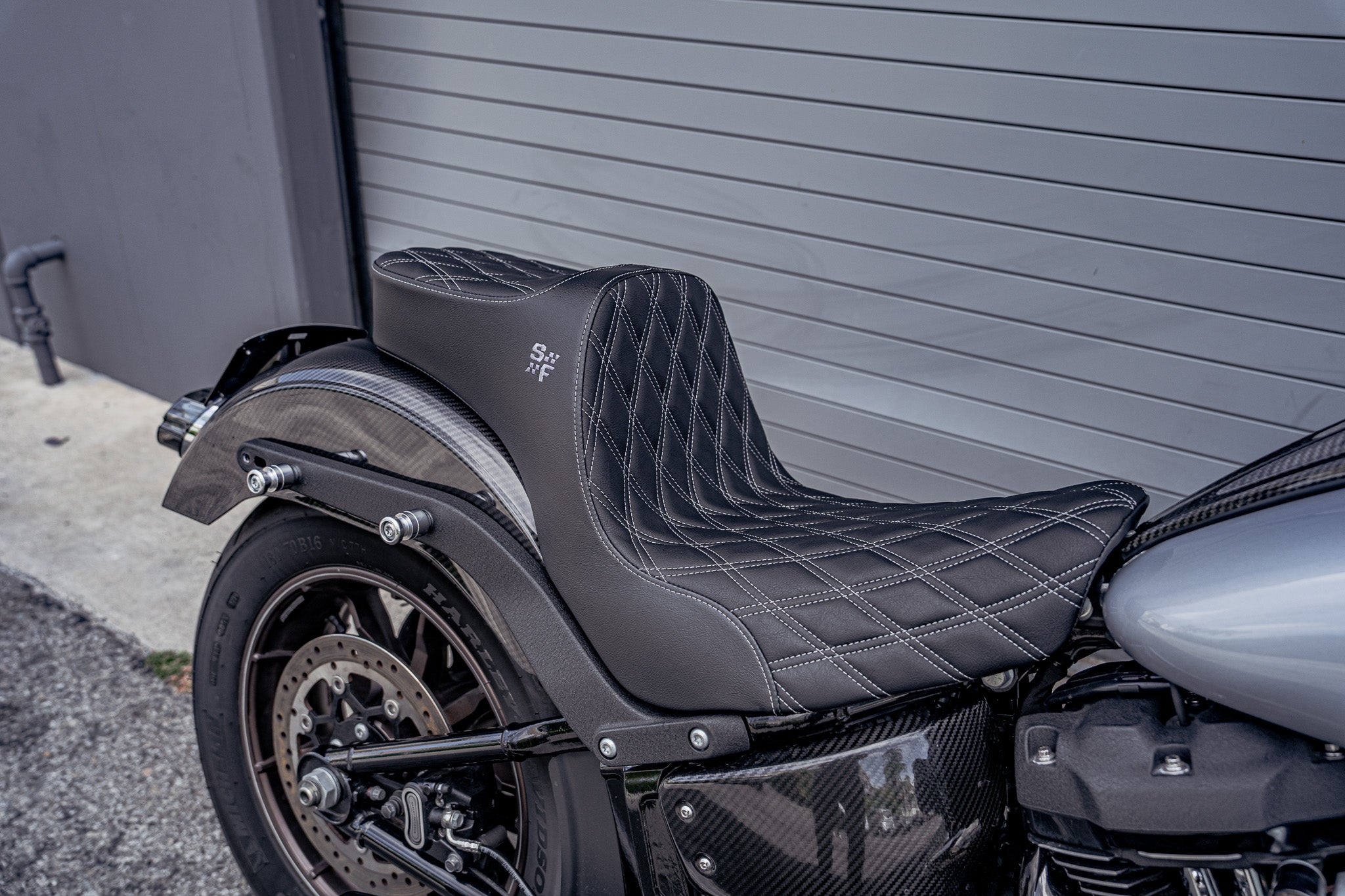 SLYFOX Chariot Diamond Stitch Seat (Grey Logo) Softail FXLRS/FXLRST - '18-'25