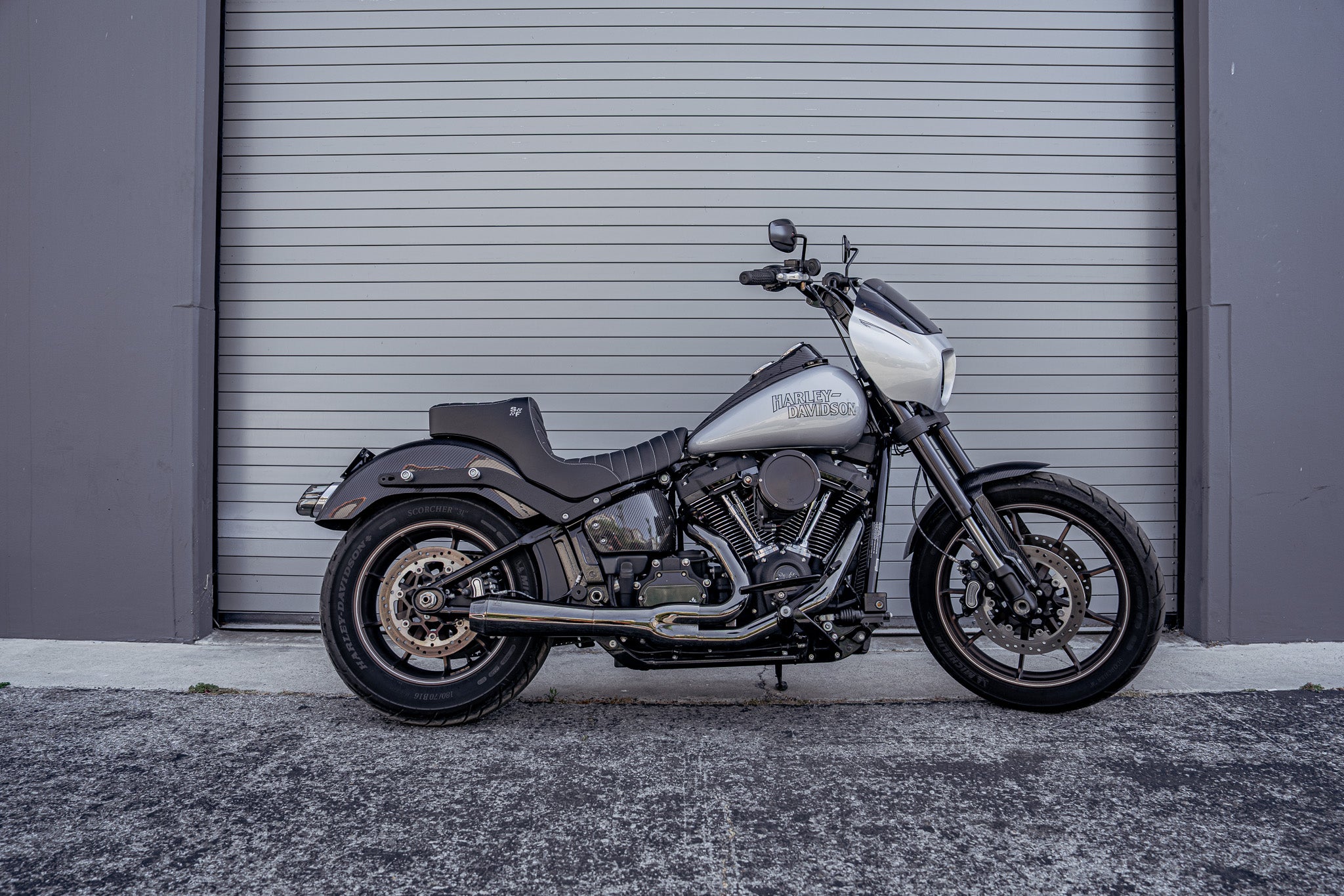 SLYFOX Chariot Tuck N Roll Seat (Grey Logo) Softail FXLRS/FXLRST - '18-'25