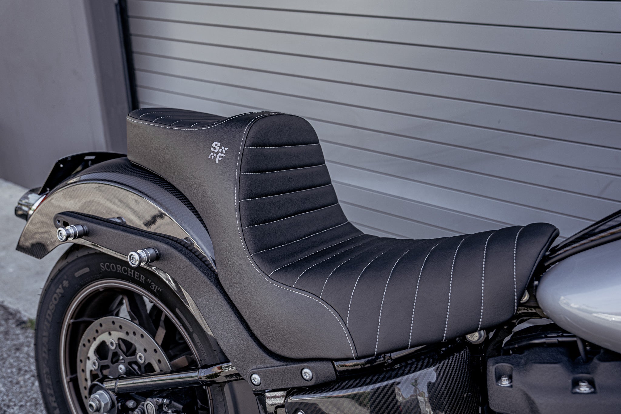 SLYFOX Chariot Tuck N Roll Seat (Grey Logo) Softail FXLRS/FXLRST - '18-'25