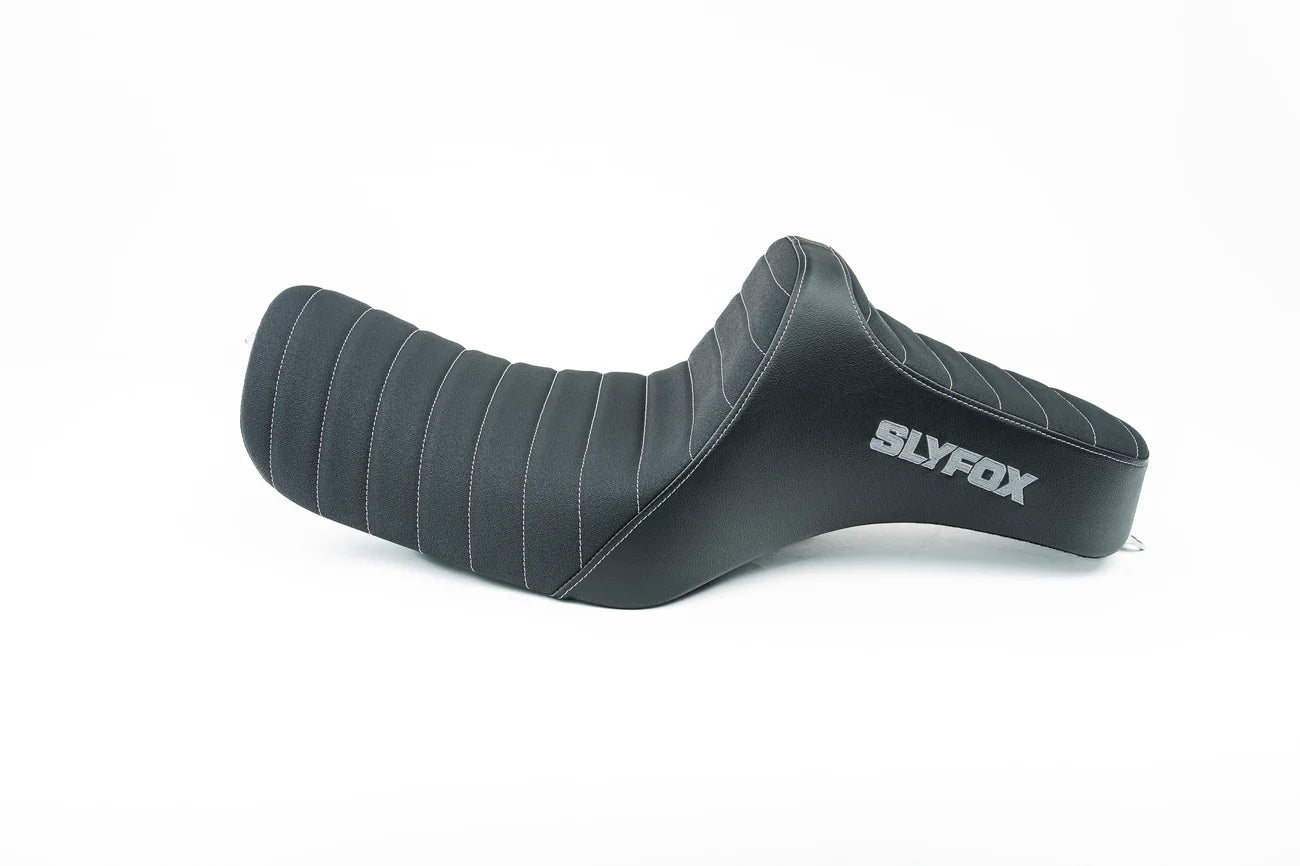 SLYFOX Highnoon Tuck N Roll Seat (Silver Logo) Sportster 86 - 03 Rigid Mount