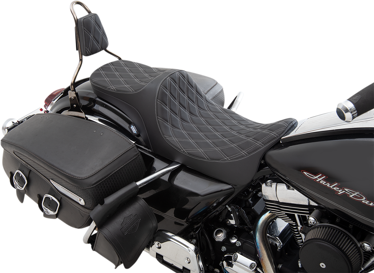 DRAG SPECIALTIES SEATS Predator III 2-Up Seat - Double Diamond - Silver Thread - FL '08-'23 0801-1305