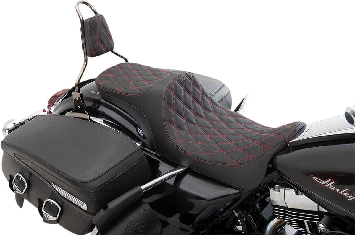 DRAG SPECIALTIES SEATS Predator III 2-Up Seat - Double Diamond - Red Thread - FL '08-'23 0801-1306