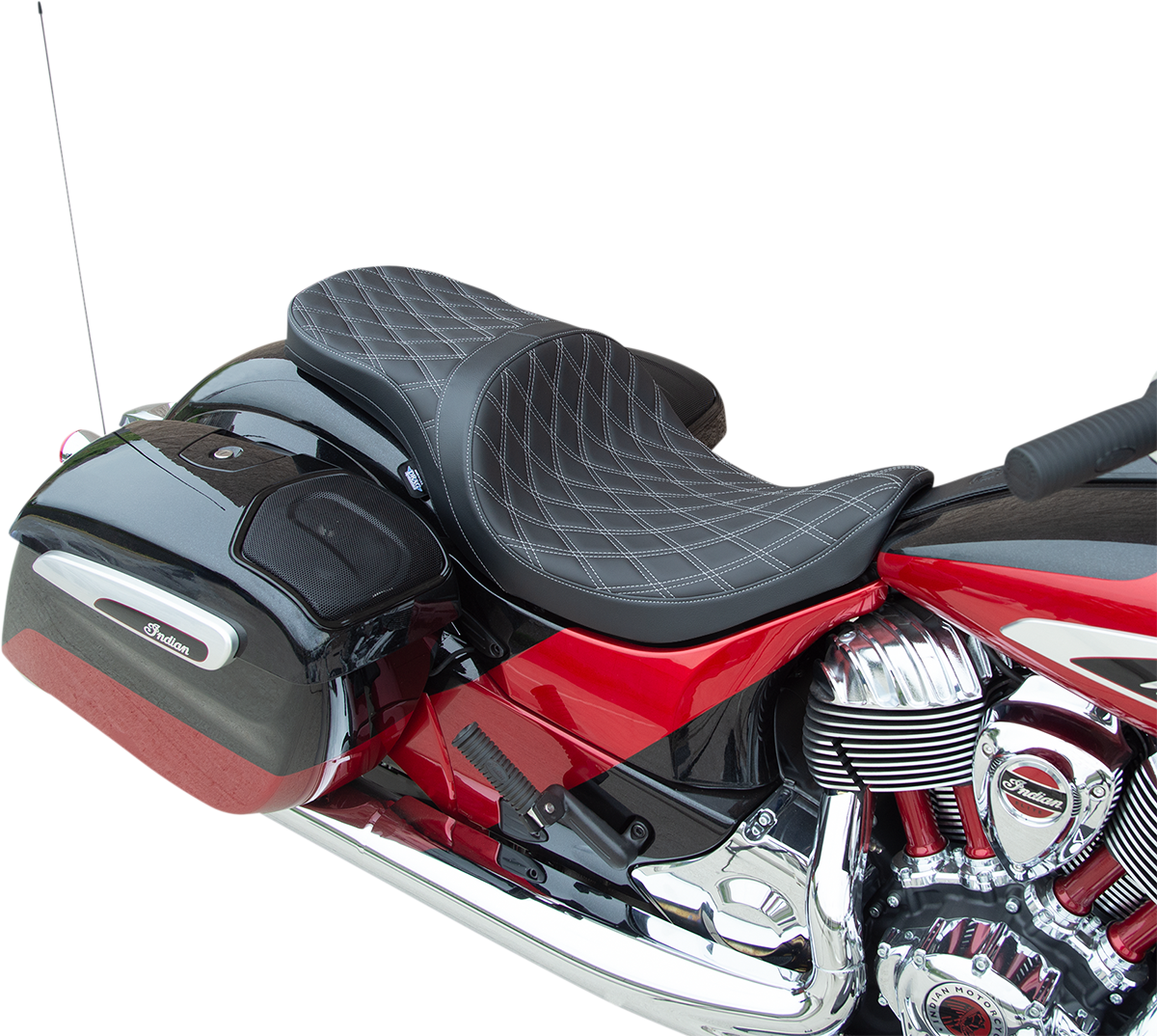 DRAG SPECIALTIES SEATS Low Profile Touring Seat - Double Diamond w/ Silver Stitching - indian '14-'22 0810-2260