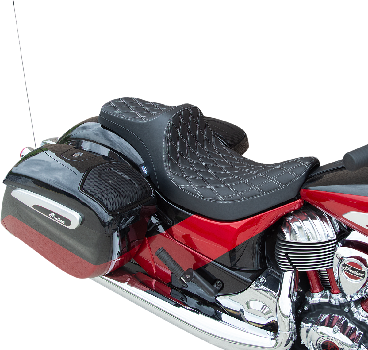 DRAG SPECIALTIES SEATS Predator III Seat - Double Diamond - Silver Stitching - Vinyl - Indian '14-'22 0810-2263