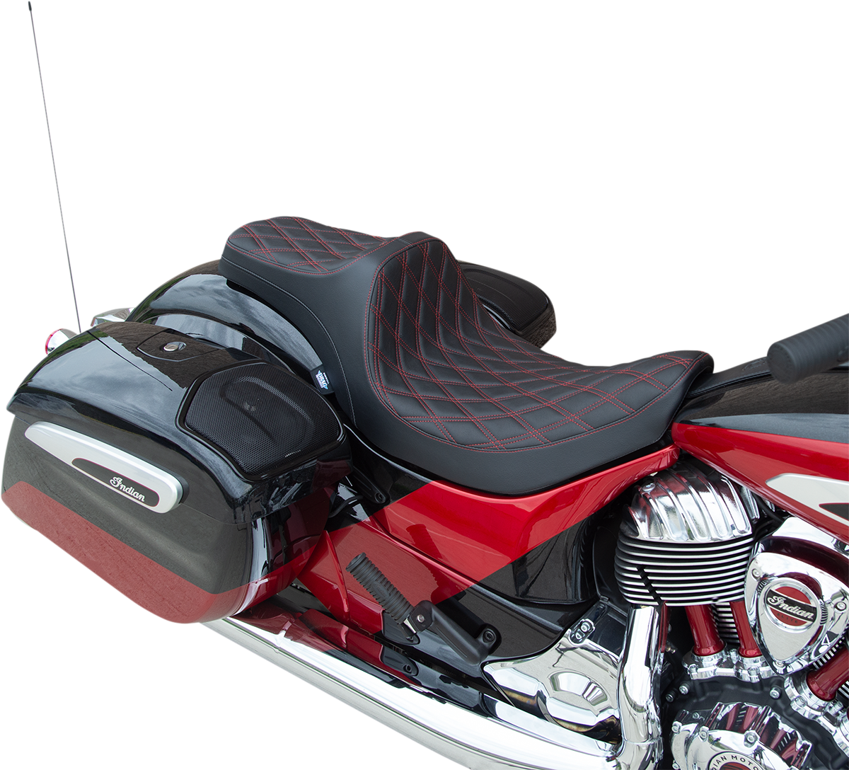 DRAG SPECIALTIES SEATS Predator III Seat - Double Diamond - Red Stitching - Vinyl - Indian '14-'22 0810-2264
