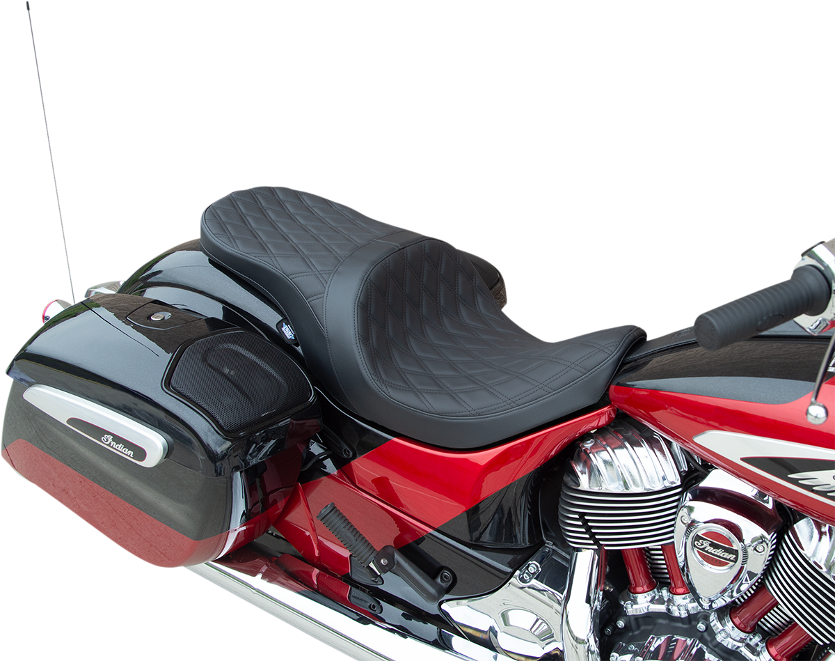 DRAG SPECIALTIES SEATS Low Profile Touring Seat - Double Diamond - Black Stitch - Solar Reflective - Indian '14-'22 0810-2274