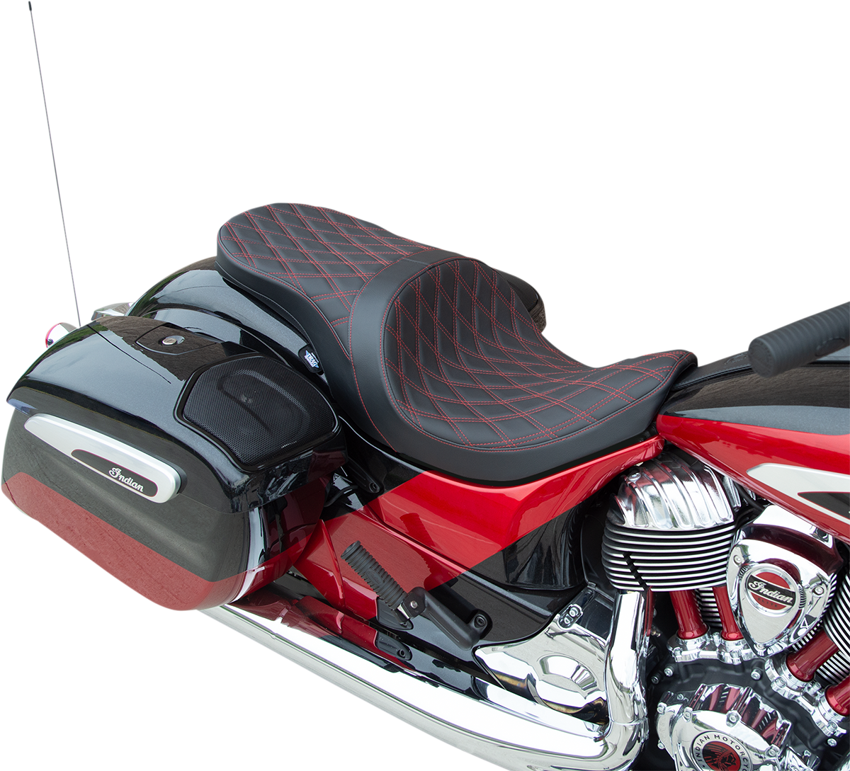 DRAG SPECIALTIES SEATS Low Profile Touring Seat - Double Diamond - Red Stitch - Solar Reflective - Indian '14-'22 0810-2276