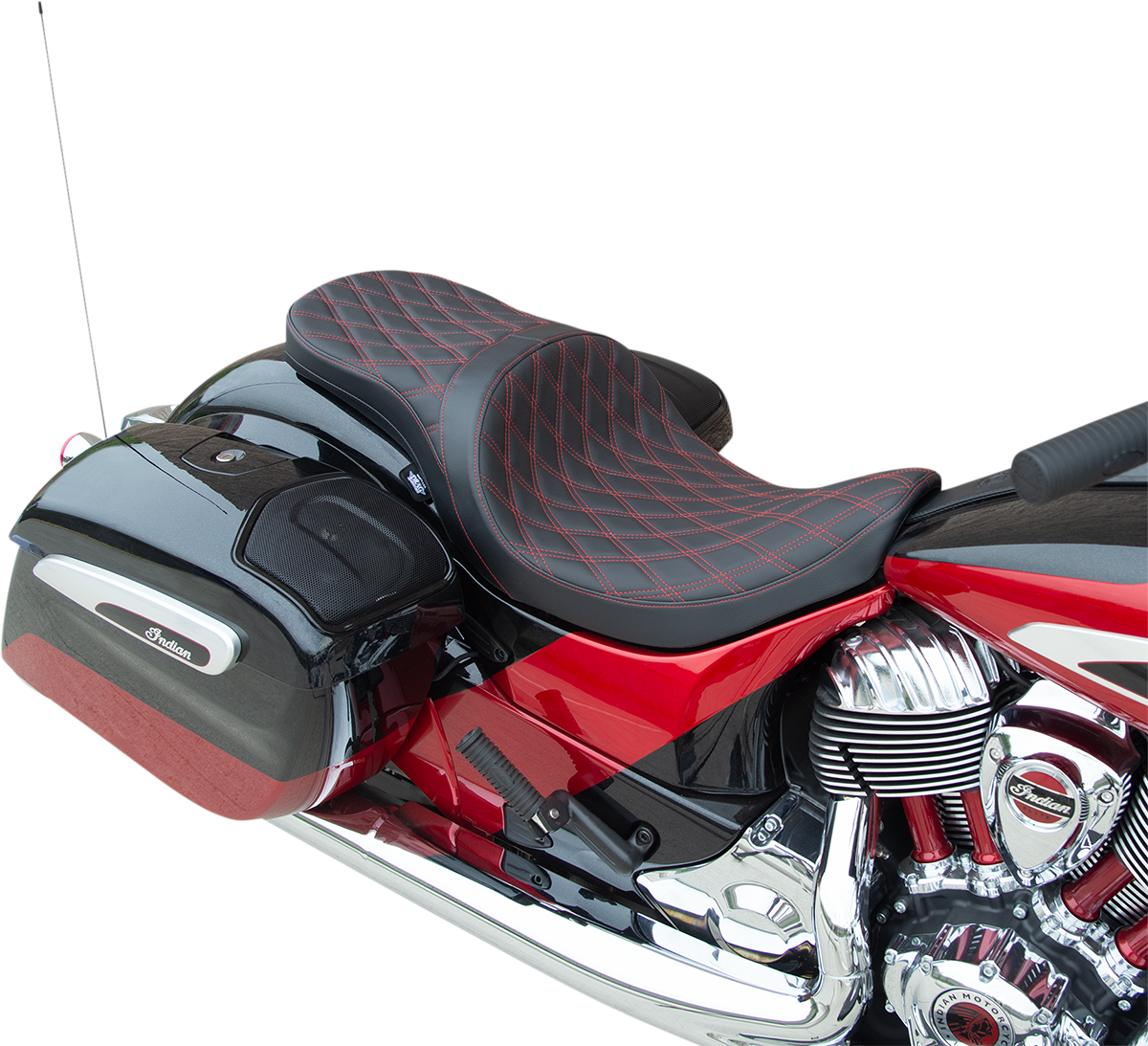 DRAG SPECIALTIES SEATS Low Profile Touring Seat - Double Diamond w/ Red Stitching - Indian '14-'22 0810-2261