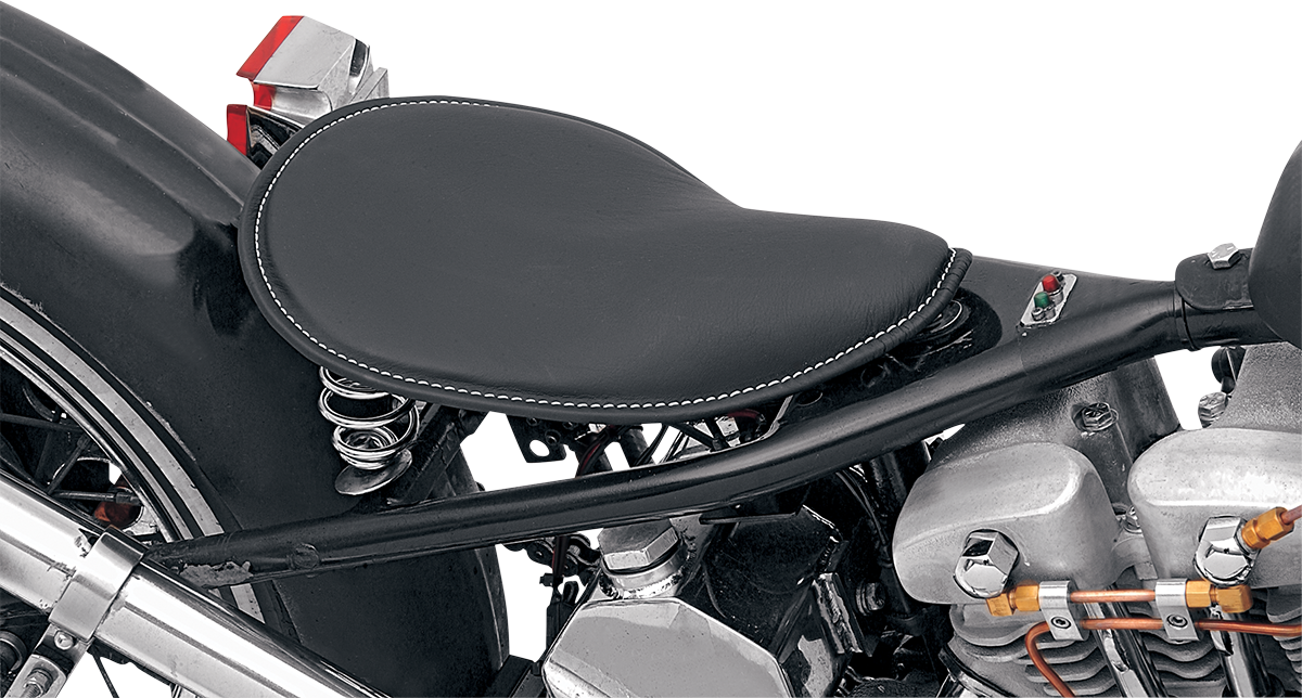 DRAG SPECIALTIES SEATS Seat - Spring Solo - Low-Profile - Black Vinyl/White Stitching 0806-0074