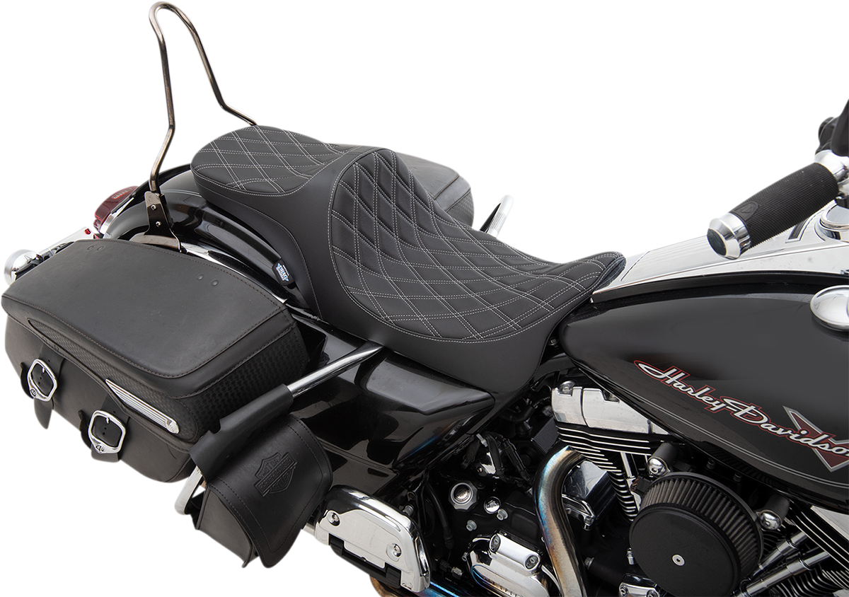 DRAG SPECIALTIES SEATS Predator III 2-Up Seat - Double Diamond - Silver Thread - FL '08-'23 0801-1305