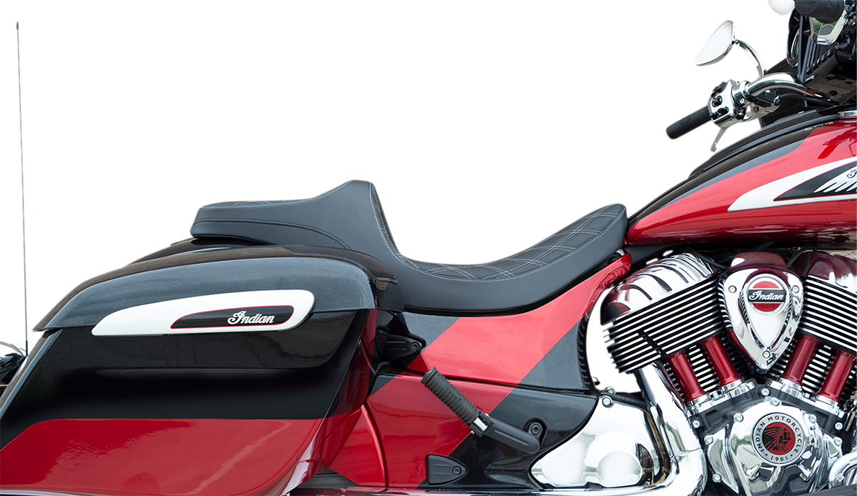 DRAG SPECIALTIES SEATS Predator III Seat - Double Diamond - Silver Stitching - Vinyl - Indian '14-'22 0810-2263