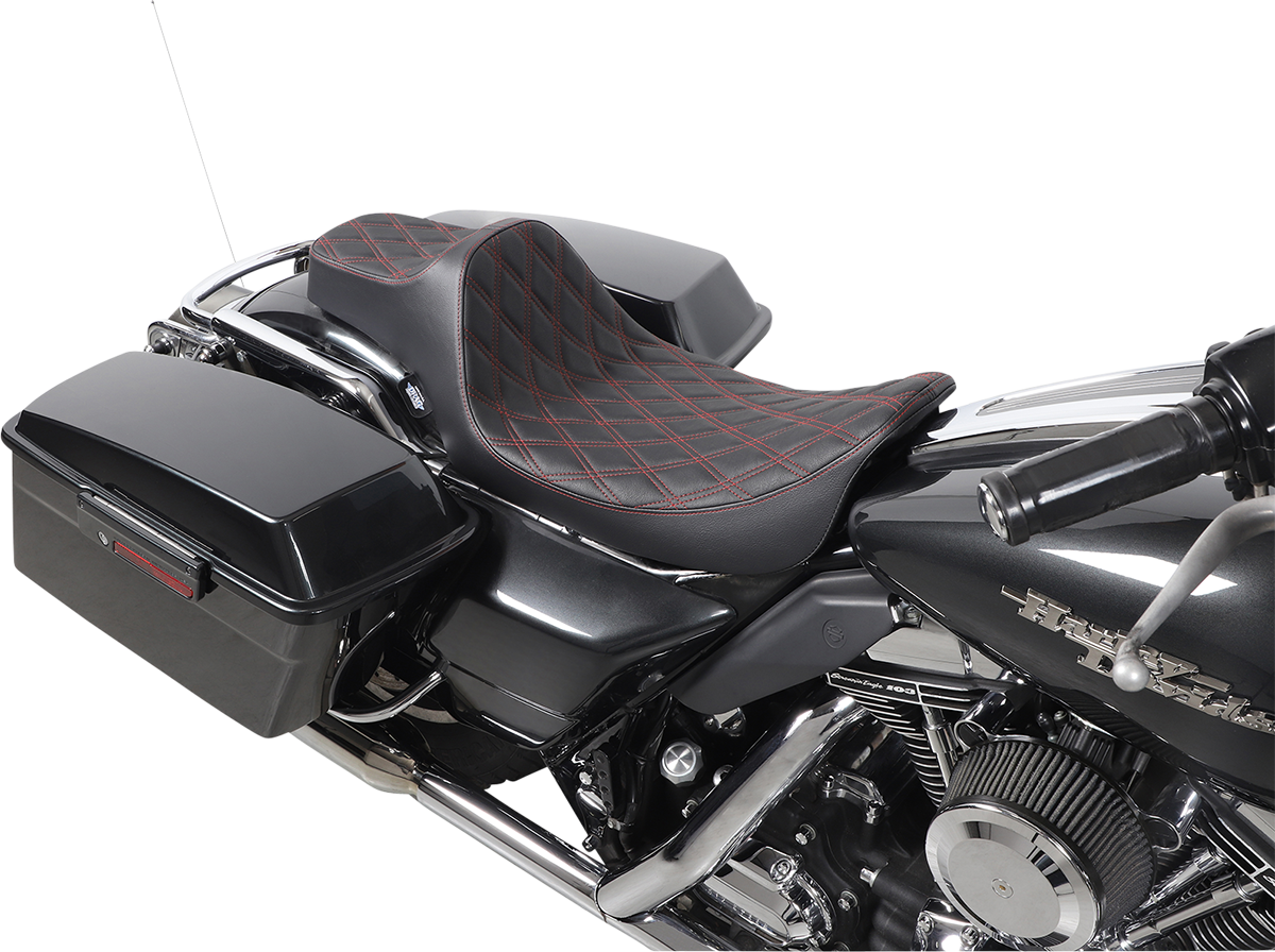 DRAG SPECIALTIES SEATS Extended Reach Predator III Seat - Double Diamond - Black w/ Red Stitching - FL '99-'07 08011371