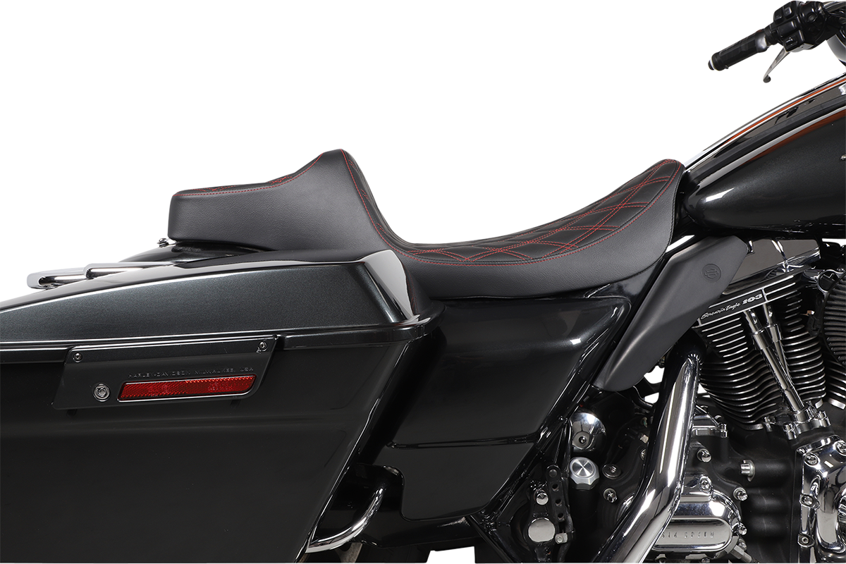 DRAG SPECIALTIES SEATS Extended Reach Predator III Seat - Double Diamond - Black w/ Red Stitching - FL '99-'07 08011371
