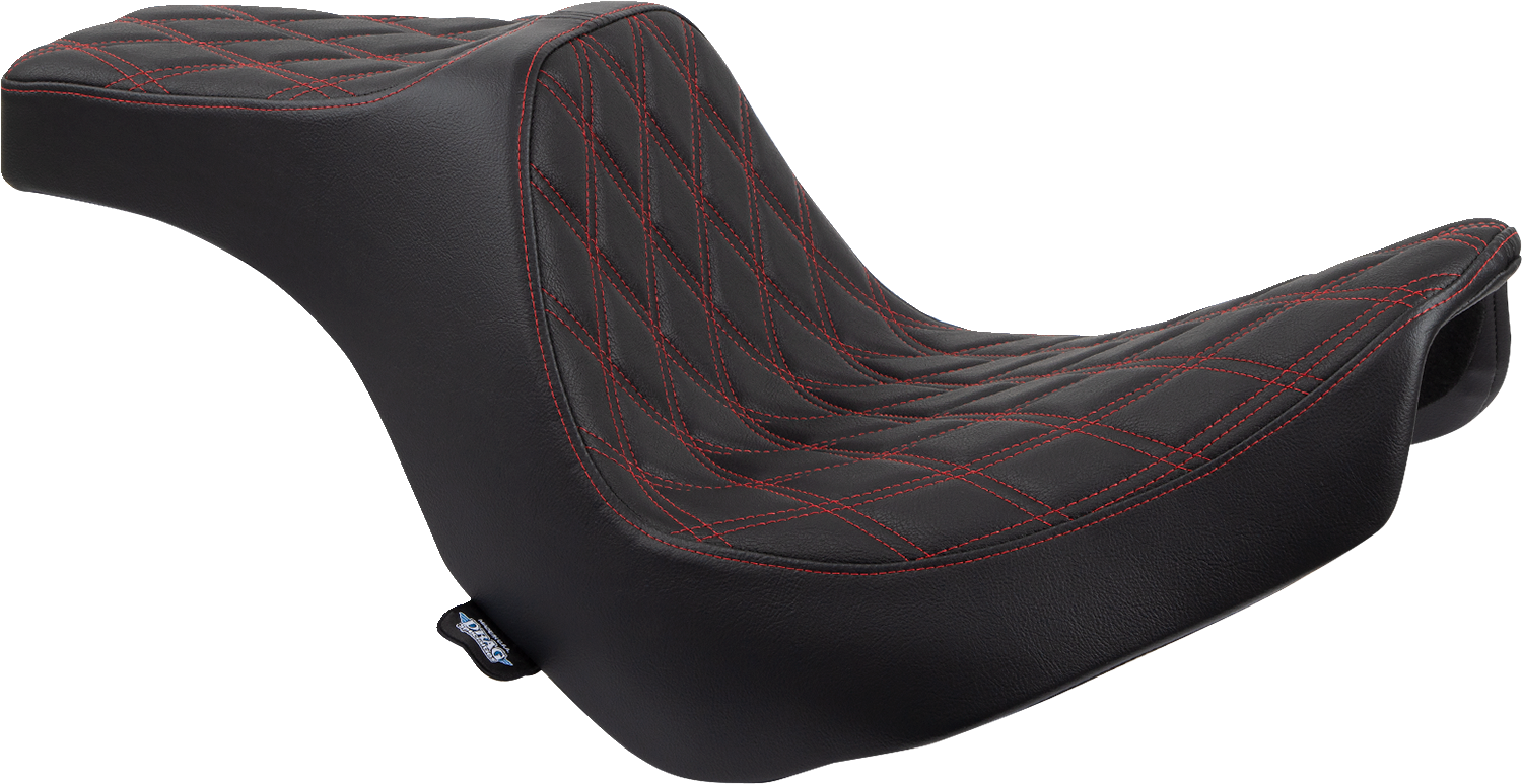DRAG SPECIALTIES SEATS Predator III 2-Up Seat - Vinyl - Double Diamond - Red Stitching - FL/FX '18-'24 0802-1492