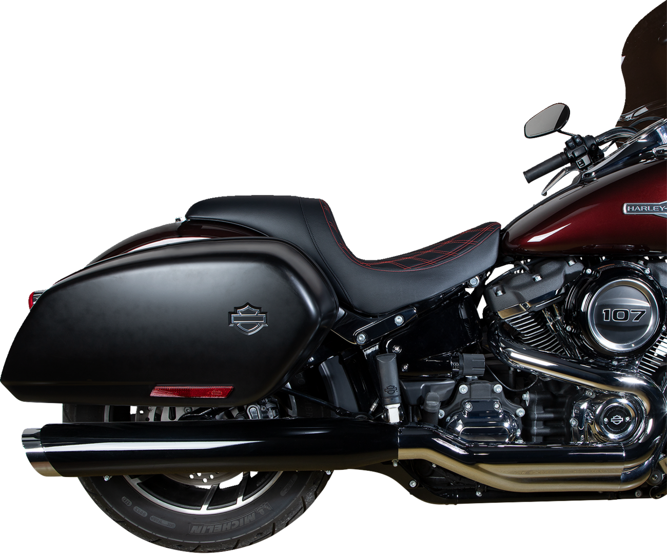 DRAG SPECIALTIES SEATS Predator Seat - Double Diamond w/ Red Sitching - Vinyl - FLSB/FXLR '18-'23 0802-1519