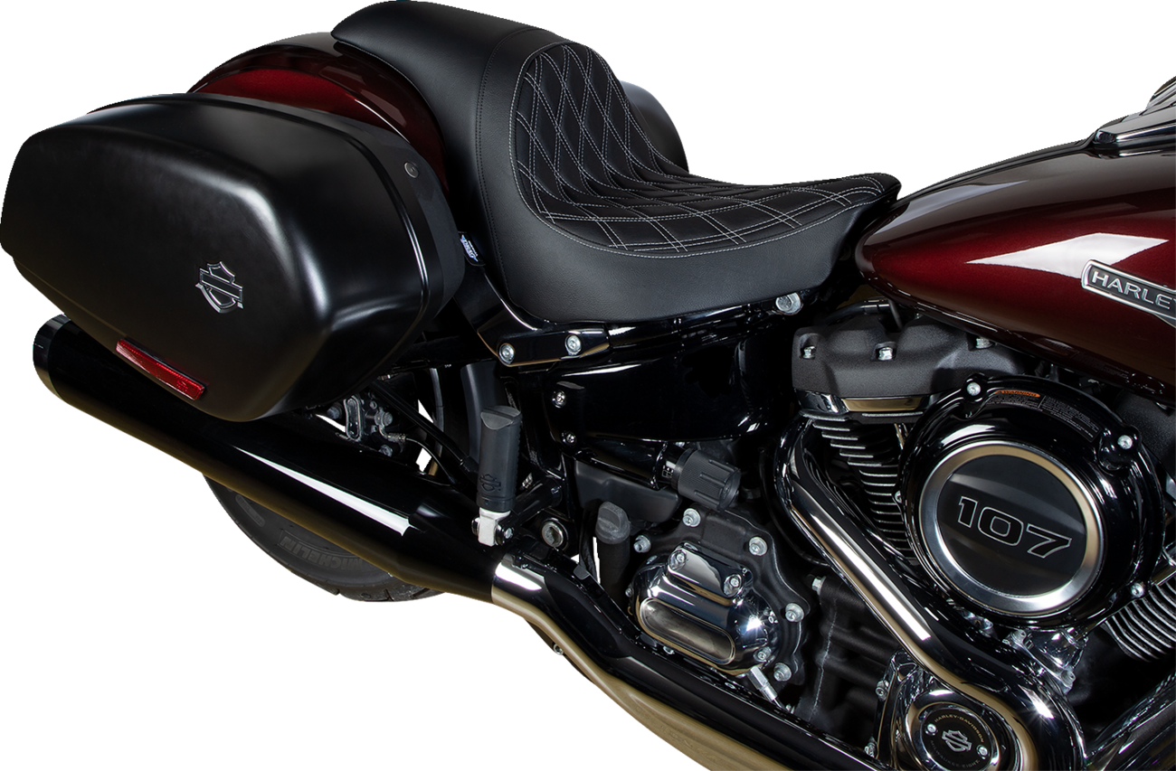 DRAG SPECIALTIES SEATS Predator Seat - Double Diamond w/ Silver Sitching - Vinyl - FLSB/FXLR '18-'23 0802-1518