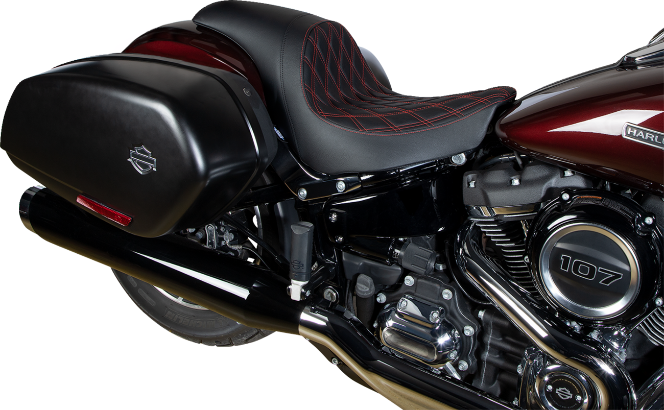 DRAG SPECIALTIES SEATS Predator Seat - Double Diamond w/ Red Sitching - Vinyl - FLSB/FXLR '18-'23 0802-1519