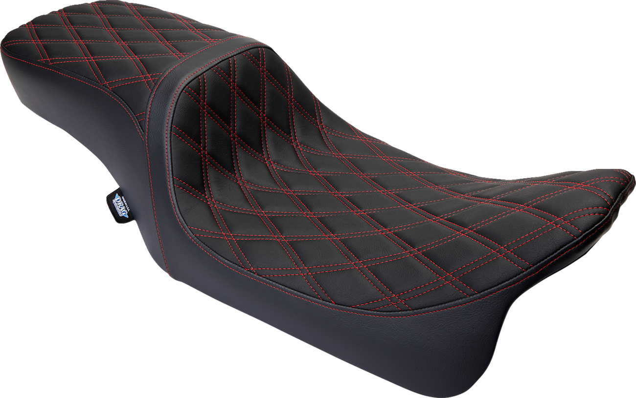 DRAG SPECIALTIES SEATS Predator 2-Up Seat - Vinyl - Double Diamond Red Stitch - w/o Backrest - FL '08-'23 0801-1494