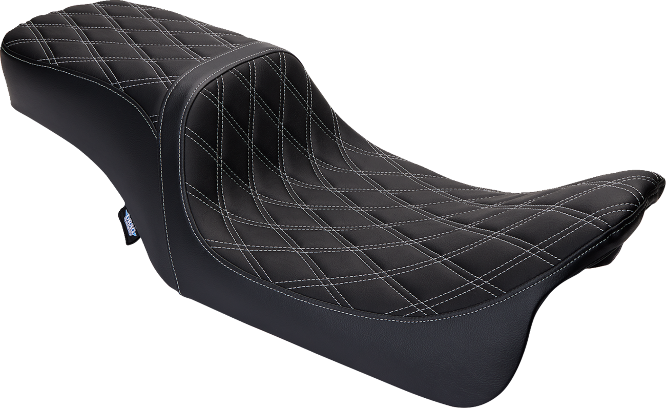 DRAG SPECIALTIES SEATS Predator 2-Up Seat - Vinyl - Double Diamond Silver Stitch - w/o Backrest - FL '08-'23 0801-1492