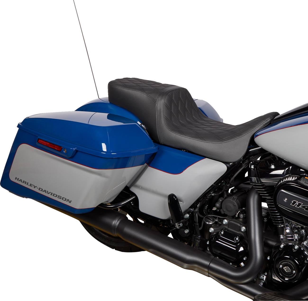 DRAG SPECIALTIES SEATS Predator 2-Up Seat - Vinyl - Double Diamond Black Stitch - w/o Backrest - FL '08-'23 0801-1490