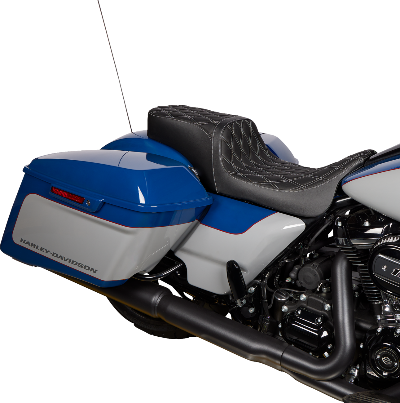 DRAG SPECIALTIES SEATS Predator 2-Up Seat - Vinyl - Double Diamond Silver Stitch - w/o Backrest - FL '08-'23 0801-1492