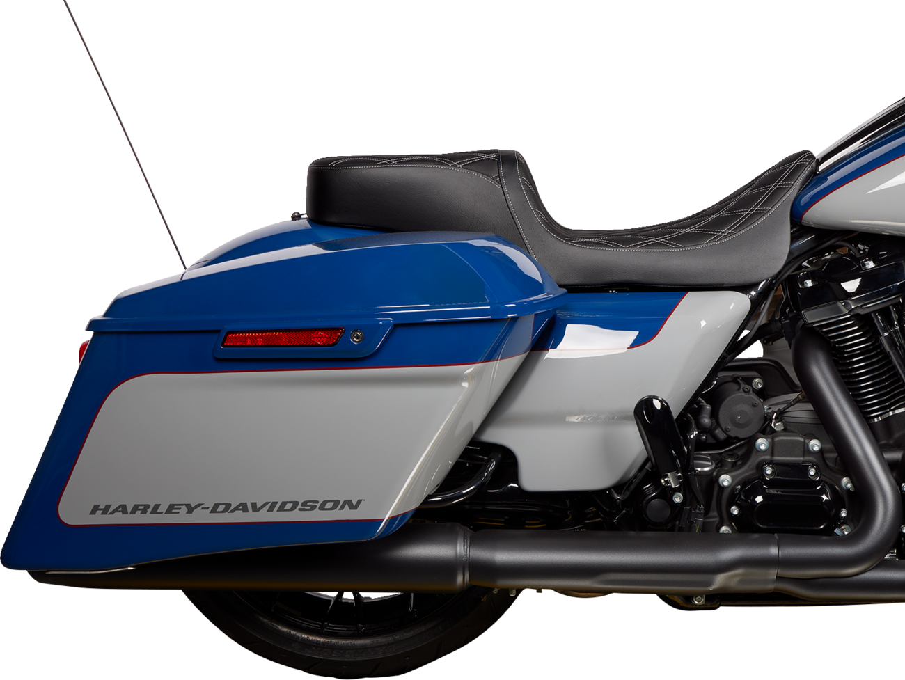 DRAG SPECIALTIES SEATS Predator 2-Up Seat - Vinyl - Double Diamond Silver Stitch - w/o Backrest - FL '08-'23 0801-1492