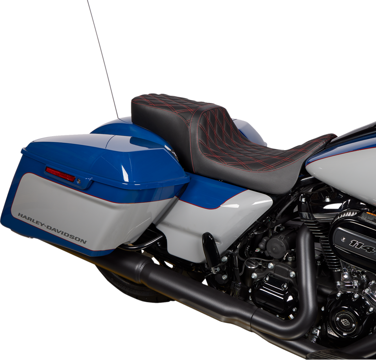 DRAG SPECIALTIES SEATS Predator 2-Up Seat - Vinyl - Double Diamond Red Stitch - w/o Backrest - FL '08-'23 0801-1494
