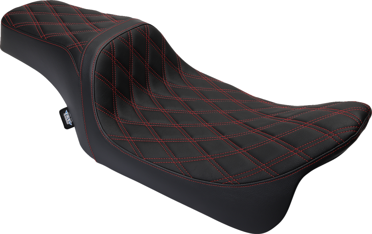 DRAG SPECIALTIES SEATS Predator 1Up Seat - Vinyl - Double Diamond Red Stitch - FLH '08-'23 08011491