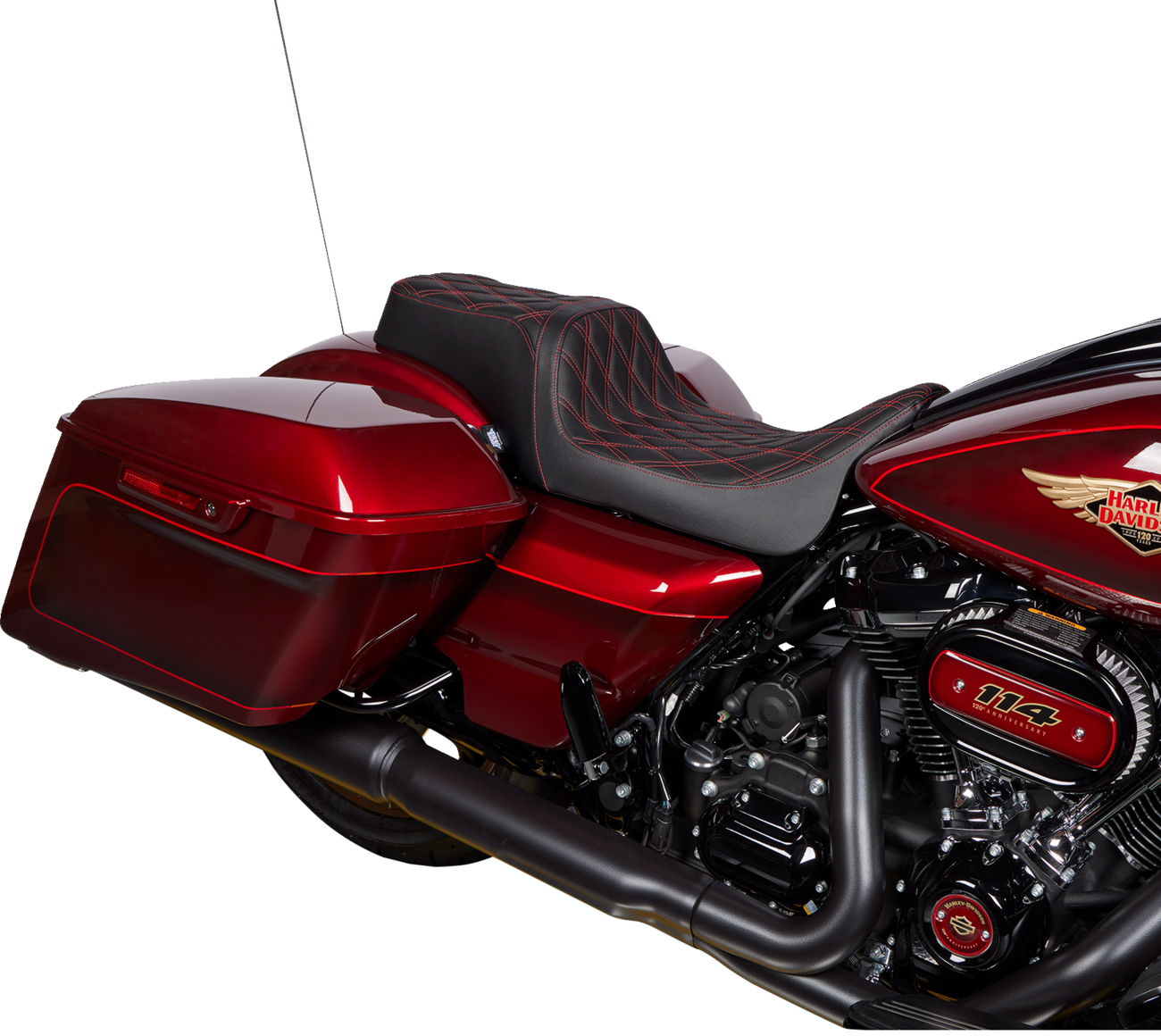 DRAG SPECIALTIES SEATS Predator 1Up Seat - Vinyl - Double Diamond Red Stitch - FLH '08-'23 08011491