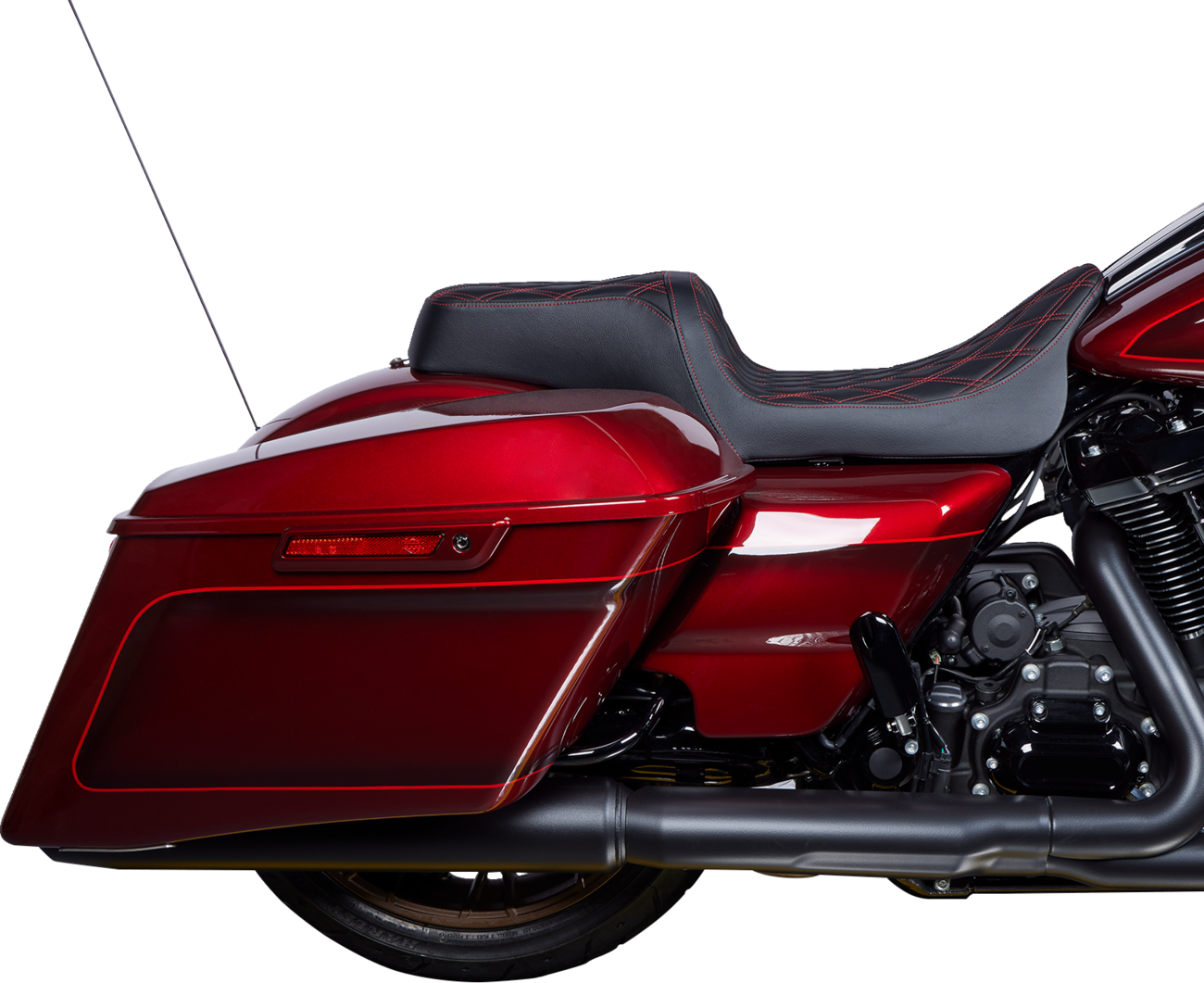 DRAG SPECIALTIES SEATS Predator 1Up Seat - Vinyl - Double Diamond Red Stitch - FLH '08-'23 08011491