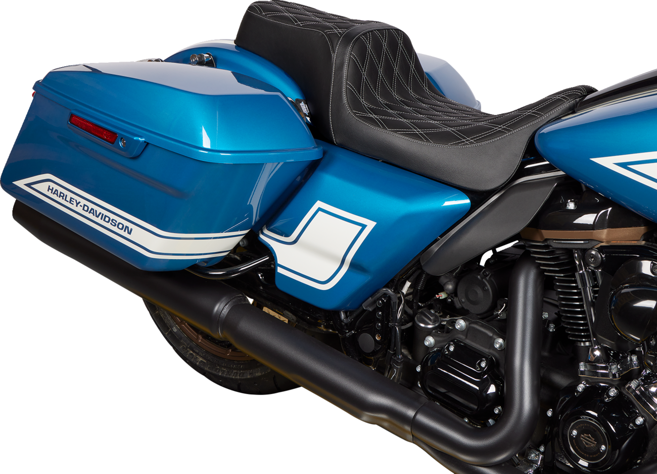 DRAG SPECIALTIES SEATS Predator 1Up Seat - Vinyl - Double Diamond Silver Stitch - FLH '08-'23 08011489