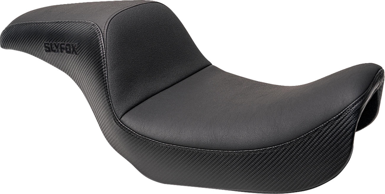 SLYFOX Drifter Seat - Black Logo - Black Vinyl w/ Slipstop - Carbon Fiber - Dyna '96-'03 4683A-slyfox