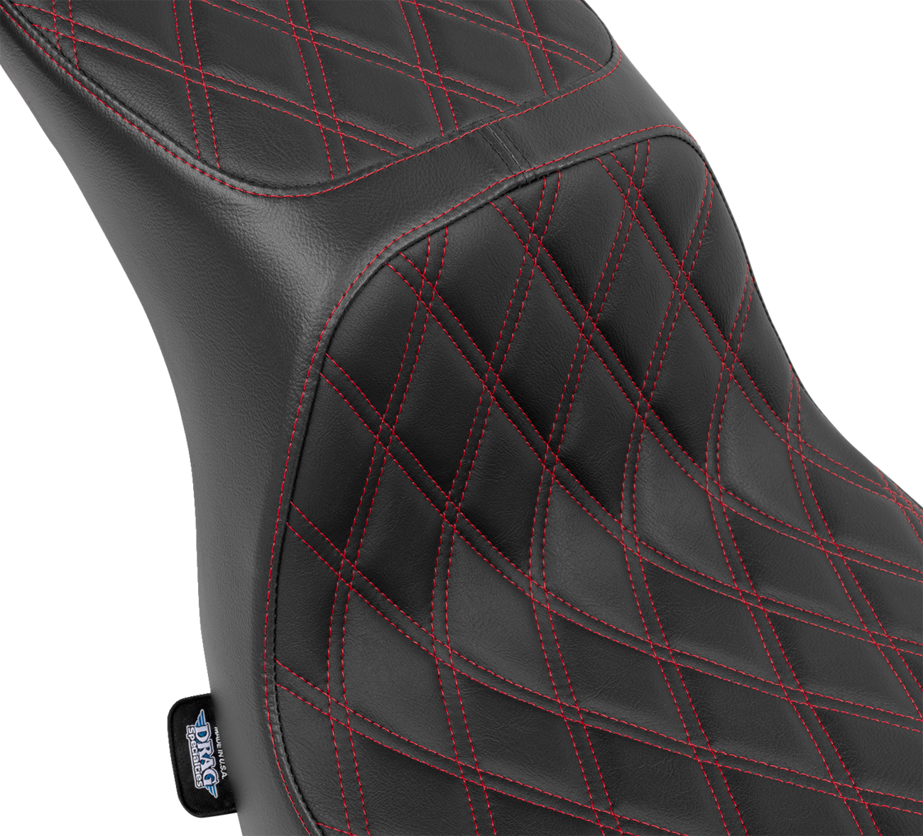 DRAG SPECIALTIES SEATS Predator 2-Up Seat - Vinyl - Double Diamond - Red Stitching - FLSB/FXLRS '18-'24 4688D