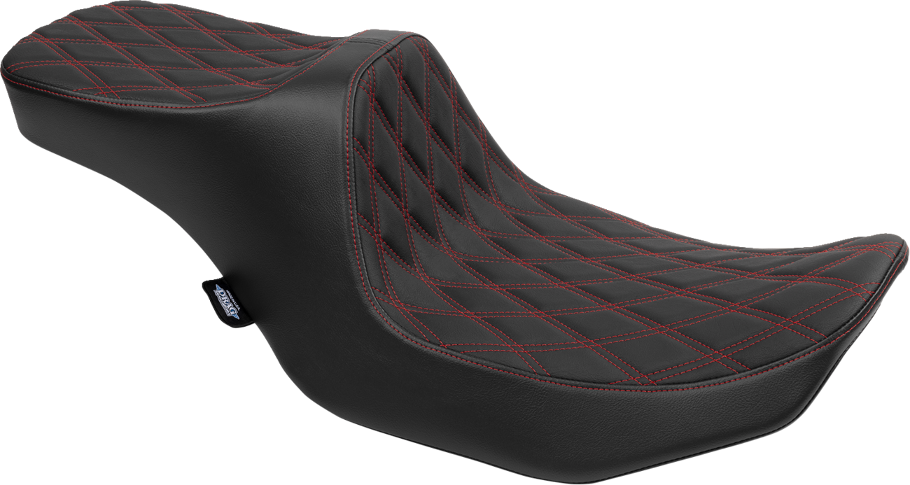 DRAG SPECIALTIES SEATS Predator III 2-Up Seat - Vinyl - Double Diamond - Red Stitching - FLT/FLH '23-'24 4690D