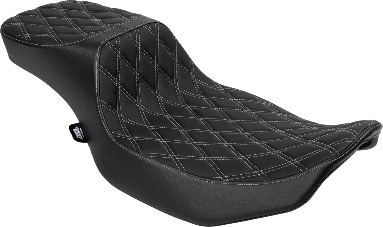 DRAG SPECIALTIES SEATS Performance Predator 2-Up Seat - Extended Reach - Vinyl - Silver Double Diamond Stitch 4691C