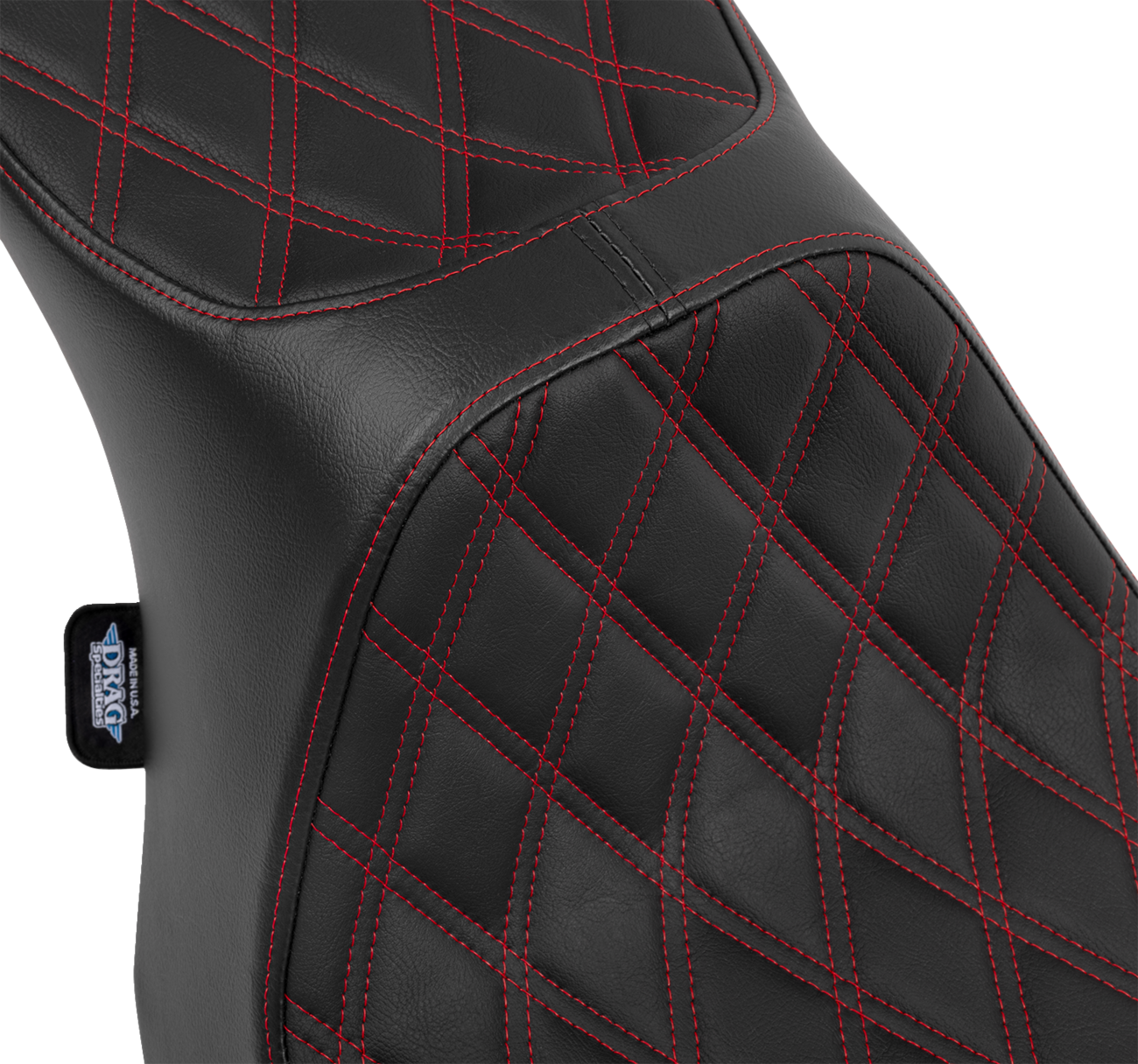DRAG SPECIALTIES SEATS Predator III 2-Up Seat - Vinyl - Double Diamond - Red Stitching - FLT/FLH '23-'24 4690D