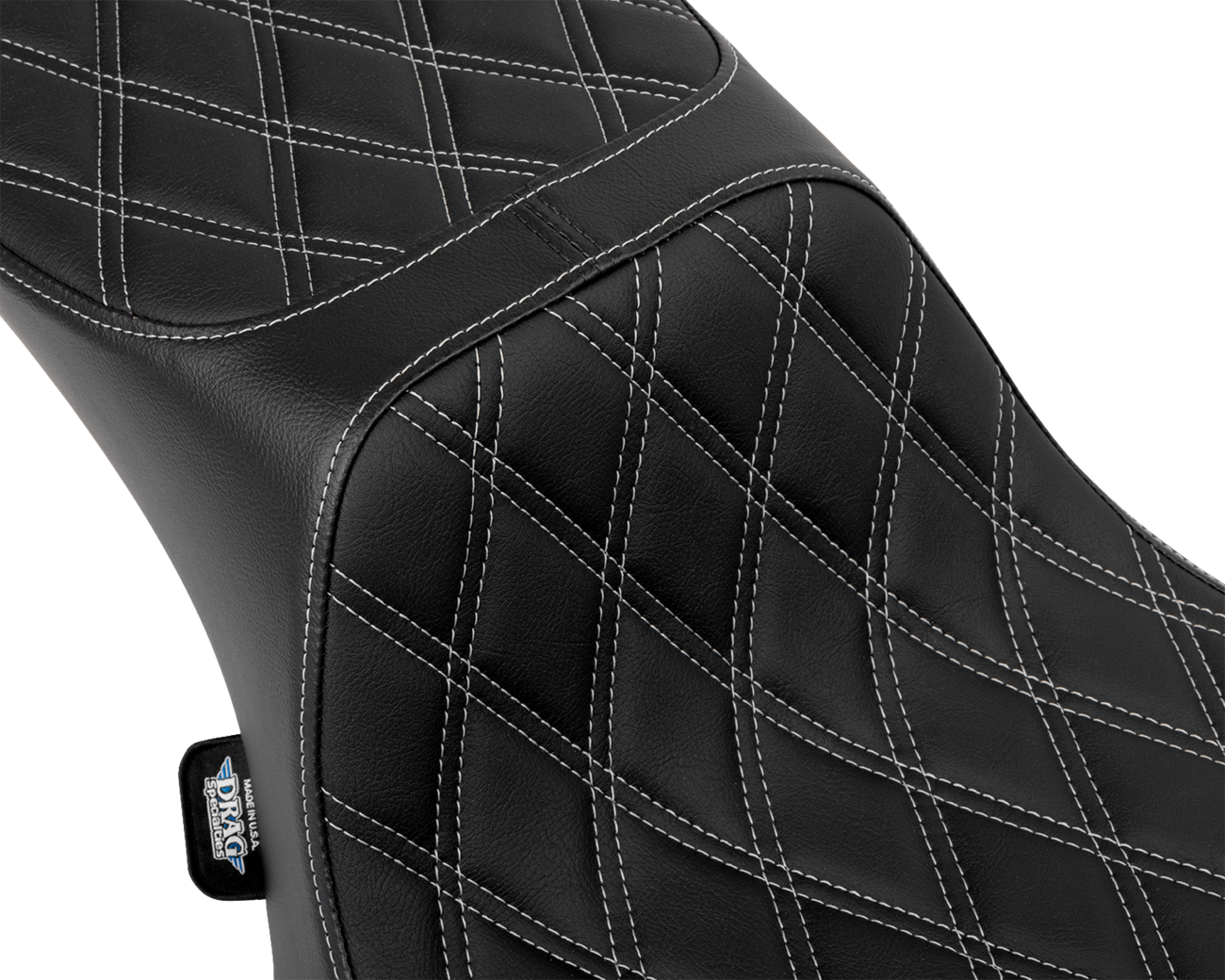 DRAG SPECIALTIES SEATS Performance Predator 2-Up Seat - Extended Reach - Vinyl - Silver Double Diamond Stitch 4691C