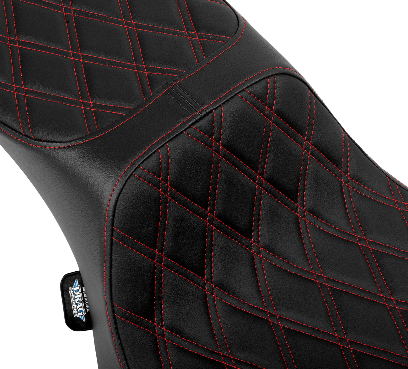 DRAG SPECIALTIES SEATS Performance Predator 2-Up Seat - Extended Reach - Vinyl - Red Double Diamond Stitch 4691D