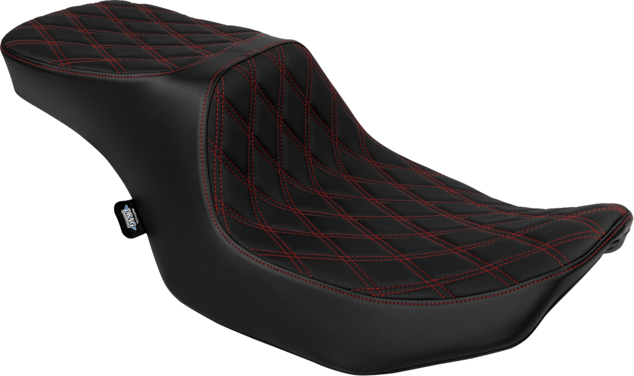 DRAG SPECIALTIES SEATS Predator 2-Up Seat - Vinyl - Double Diamond Red Stitch - w/o Backrest - FLT/FLH '23-'24 4692D