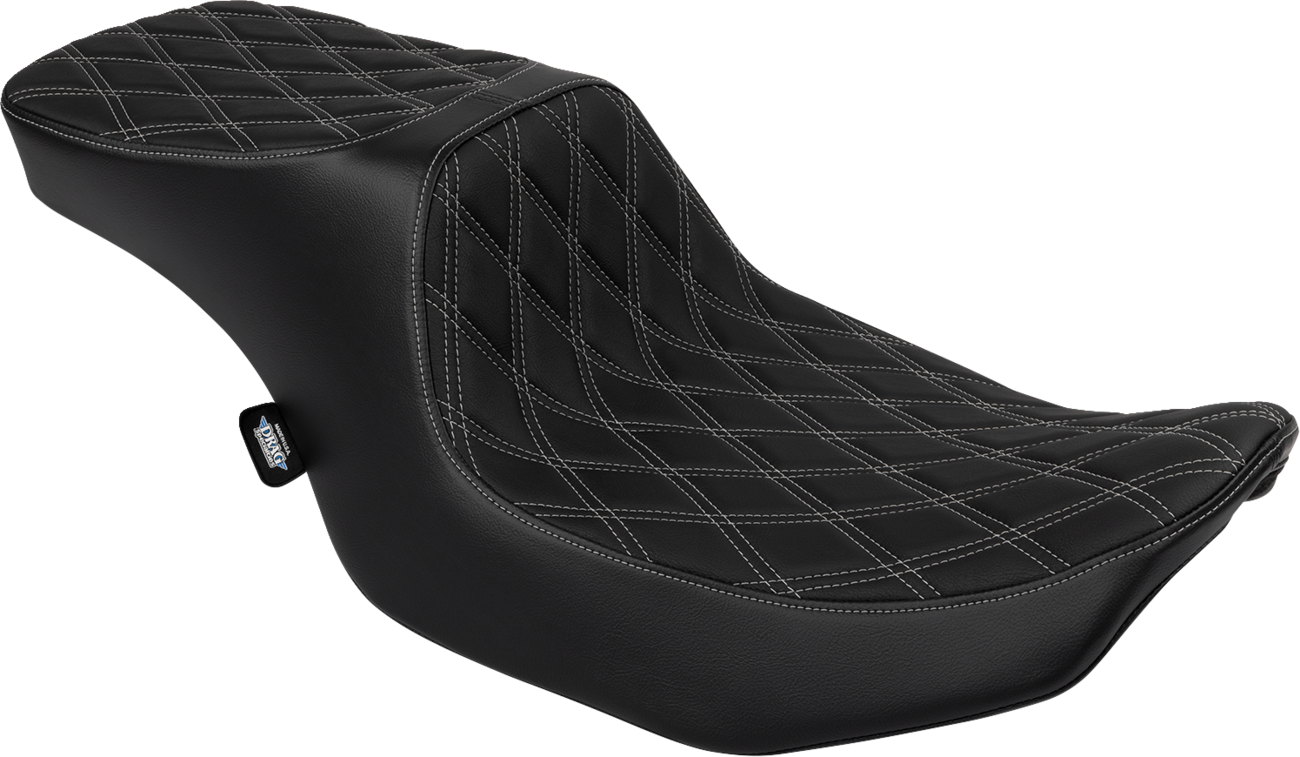 DRAG SPECIALTIES SEATS Predator 2-Up Seat - Vinyl - Double Diamond Silver Stitch - w/o Backrest - FLTR/FLHX '23-'24 4692C