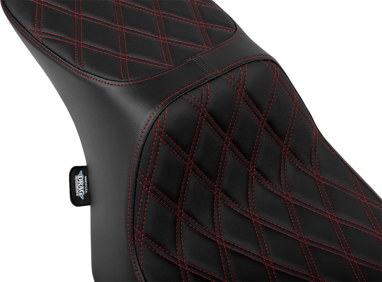 DRAG SPECIALTIES SEATS Predator 2-Up Seat - Vinyl - Double Diamond Red Stitch - w/o Backrest - FLT/FLH '23-'24 4692D