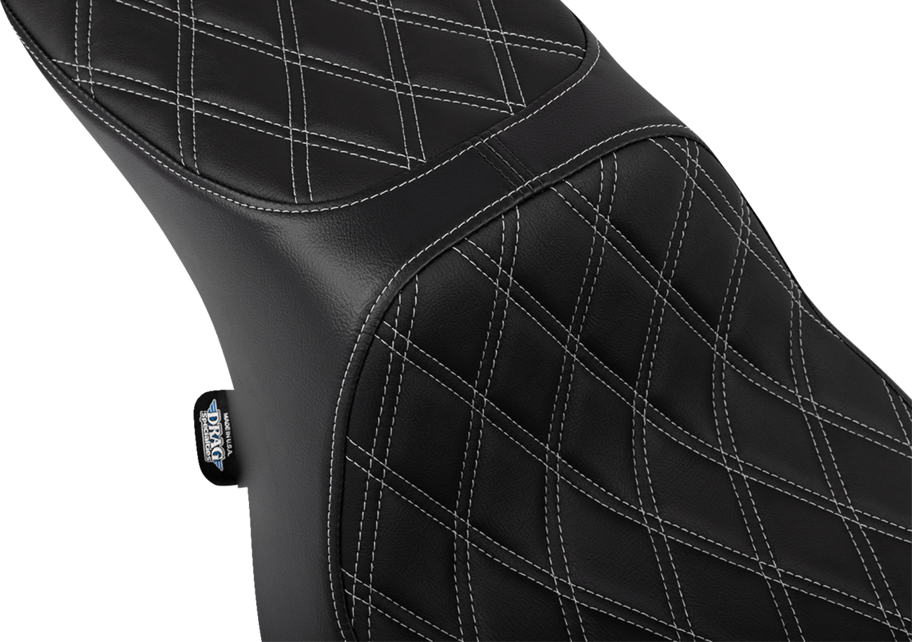 DRAG SPECIALTIES SEATS Predator 2-Up Seat - Vinyl - Double Diamond Silver Stitch - w/o Backrest - FLTR/FLHX '23-'24 4692C