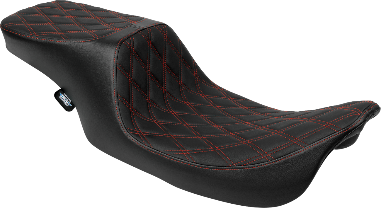 DRAG SPECIALTIES SEATS Predator 2-Up Seat - Vinyl - Double Diamond - Red Stitching - w/o Backrest - FL '97-'07 4695D