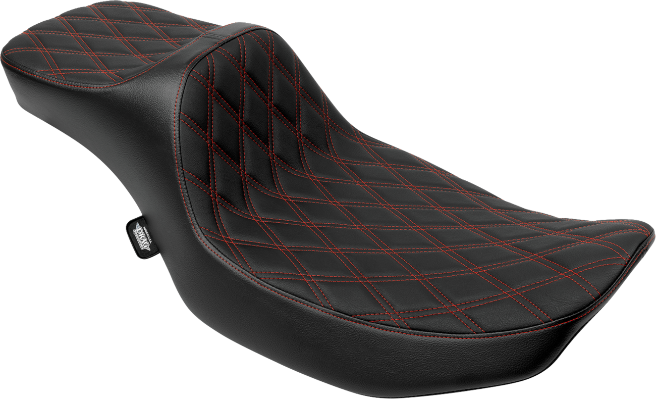 DRAG SPECIALTIES SEATS Extended Reach Predator III Seat - Double Diamond - Red Stitching - Vinyl - FLH/FLT '23-'24 4705D