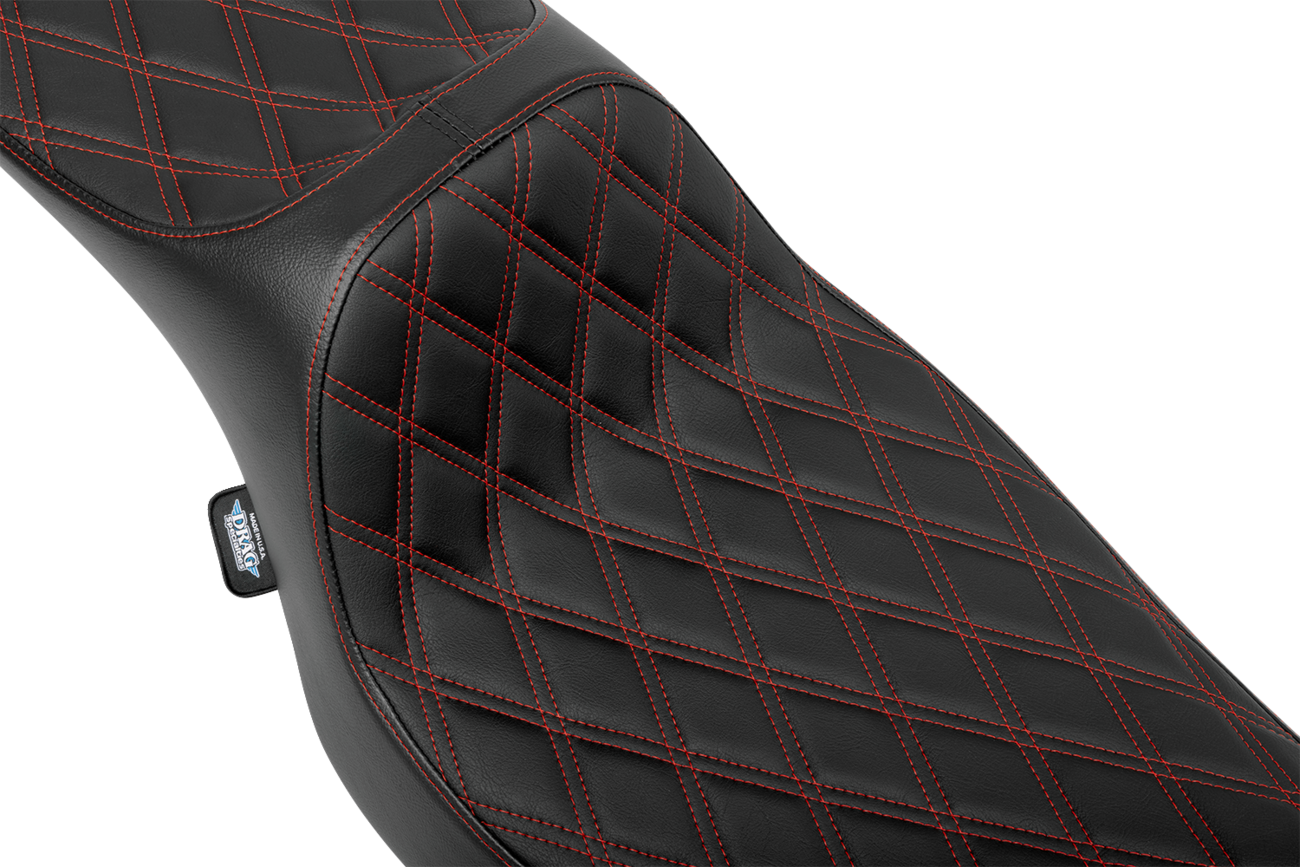 DRAG SPECIALTIES SEATS Extended Reach Predator III Seat - Double Diamond - Red Stitching - Vinyl - FLH/FLT '23-'24 4705D