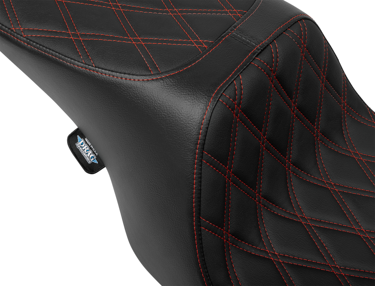 DRAG SPECIALTIES SEATS Predator 2-Up Seat - Vinyl - Double Diamond - Red Stitching - w/o Backrest - FL '97-'07 4695D