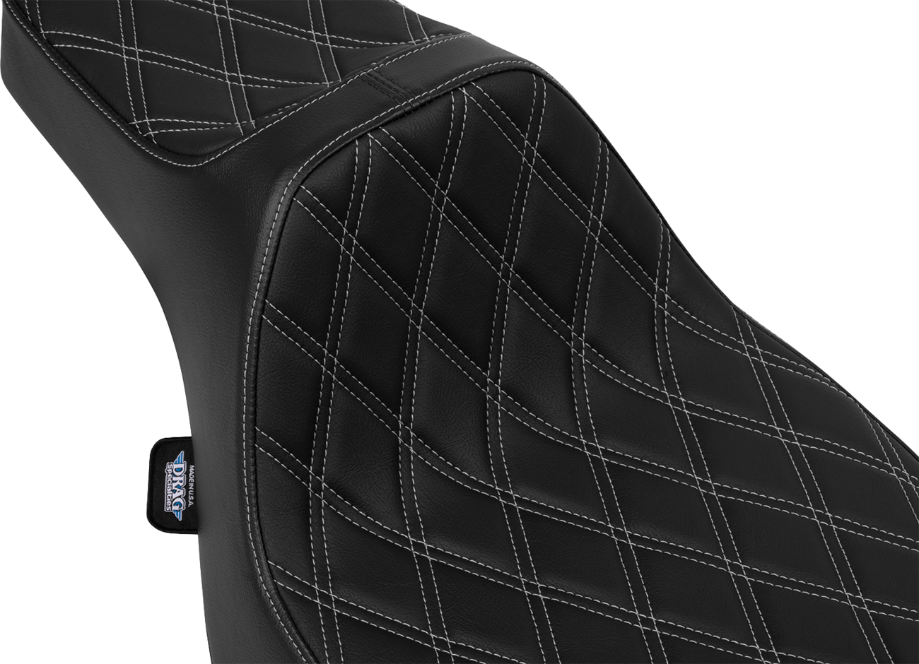 DRAG SPECIALTIES SEATS Extended Reach Predator III Seat - Vinyl - Silver Double Diamond Stitch - FLT/FLH '23-'25 4706C