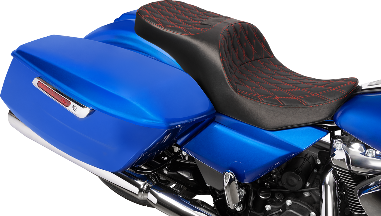 DRAG SPECIALTIES SEATS Forward Position Freedom Seat - Vinyl - Red Double Diamond Stitch - FLH/FLT '23-'25 4715D